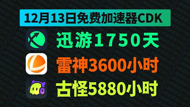 12月13日最新古怪加速口令碼！迅游兌換碼CDK！雷神口令！每人都有！
