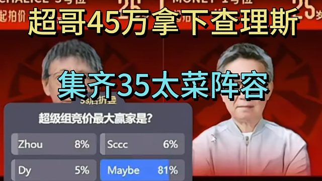 不朽杯選人，超哥45萬拿下查理斯，集齊35太菜陣容。
