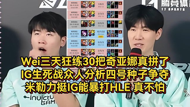 Wei三天狂練30把奇亞娜！IG生死戰(zhàn)眾人分析四號(hào)種子爭(zhēng)奪，米勒力挺IG暴打HLE