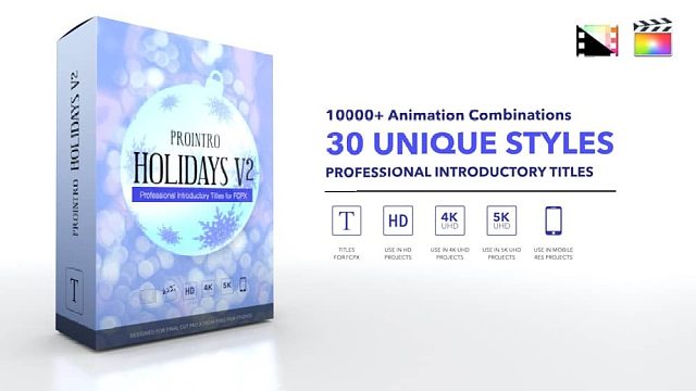 fcpx插件 30组各种节日开场片头排版动画模板 支持M1 ProIntro Holidays V2