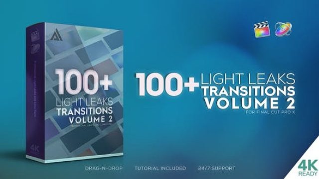fcpx插件 100组镜头漏光闪烁光效转场动画 Light Leaks Transitions V2