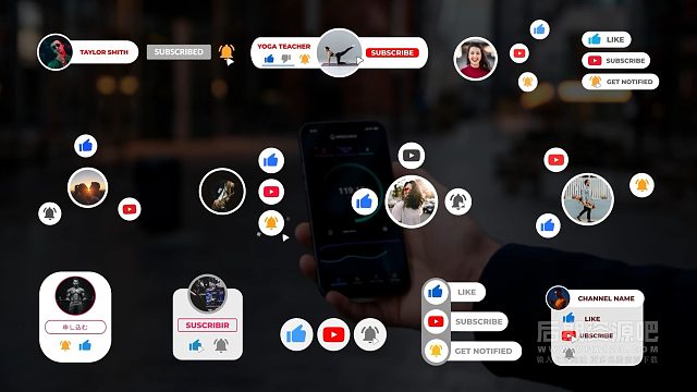 fcpx插件 13组一键三联喜欢订阅点赞动画模板 支持M1 可插头像