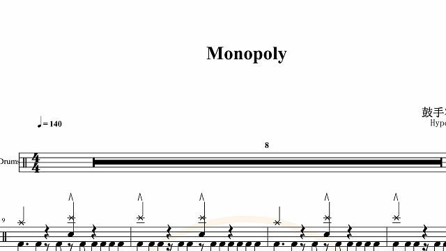 【椰壳鼓手网】Hyper Slash Monopoly鼓谱架子鼓鼓谱高清动态鼓谱