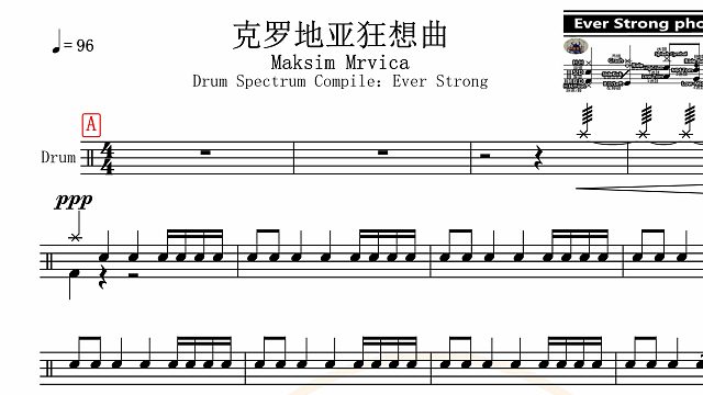 【椰壳鼓手网】Maksim Mrvica 克罗地亚狂想曲鼓谱架子鼓鼓谱高清动态鼓谱