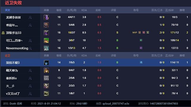 11 7.0 高手积分榜 8月1日 第一轮 第一把