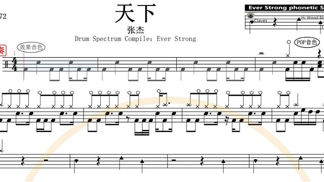 【椰壳鼓手网】张杰	天下架子鼓高清动态鼓谱
