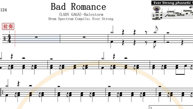 【椰壳鼓手网】Halestorm	Bad Romance架子鼓高清动态鼓谱