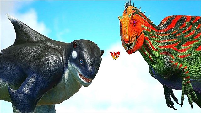 方舟恐龙对战：-阿克鲁特与大型恐龙之间的对决！太精彩了！