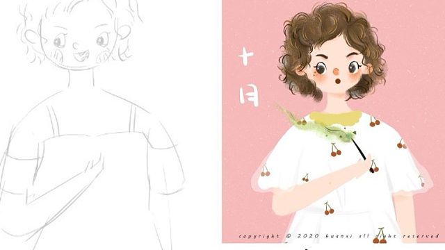 板绘卷发小女孩讲解（五）艺森合尚教育