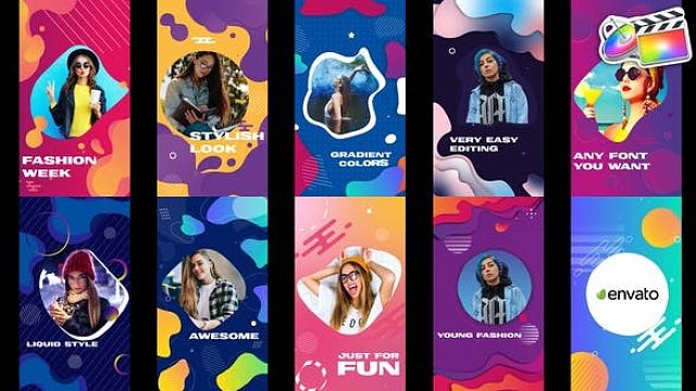 fcpx插件 多彩竖屏短视频动态促销广告图文展示模板 Colorful Liquid Slidesh