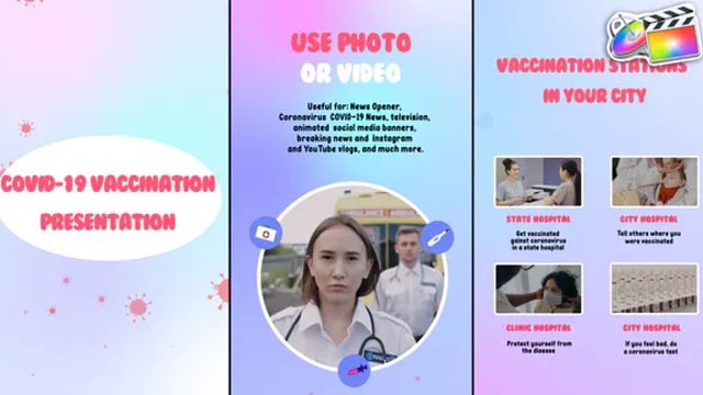 fcpx插件 防疫社交媒体手机竖屏宣传图文展示模板 支持M1 Vaccination
