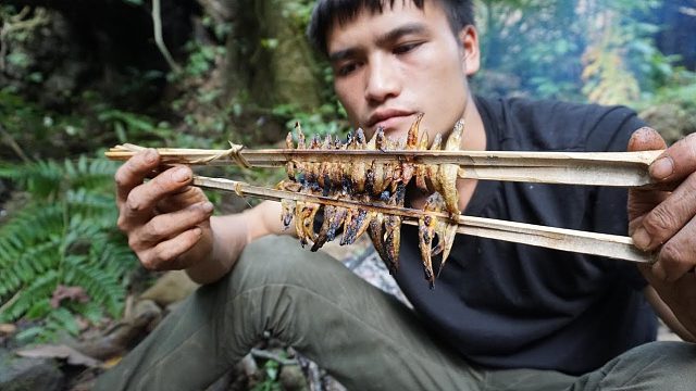 005 .截流溪水抓鱼，捕鱼和烹飪 EP.4