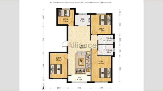 银川市金凤区七子莲湖片区金域蓝湾二期131平米四居室毛坯Sj108米