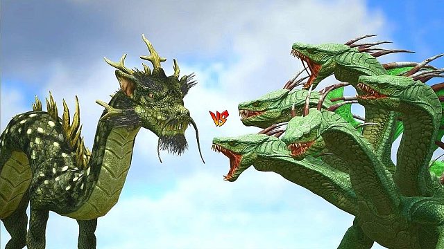 方舟恐龙对战：九头蛇和阿尔法恐龙对战远古真龙！