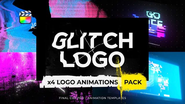 fcpx插件 3种故障干扰徽标LOGO展示片头模板 支持M1 Glitch Logos Intro