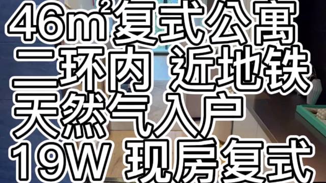 二环内，46㎡现房复式公寓，地铁口，天然气入户，19W。