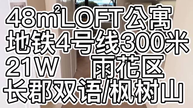 雨花区，48㎡复式公寓，地铁4号线300米，长郡双语/枫树山，21W。