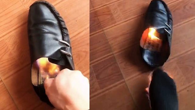 男子不信脚臭会产生沼气，对着皮鞋就点火，下一秒离谱了