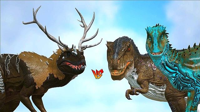 方舟恐龙对战：科努萨鲁斯挑战巨型霸王龙，能取得胜利吗！