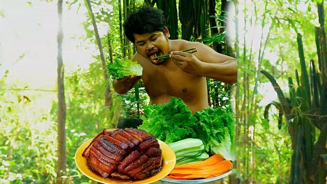 山里切点五花肉，蒸一盆扣肉，配蔬菜吃真鲜