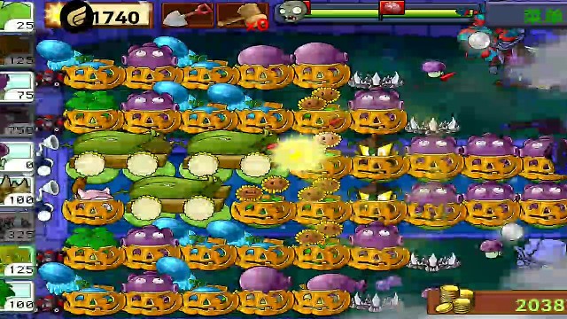 植物大战僵尸，夜间泳池三炮阵