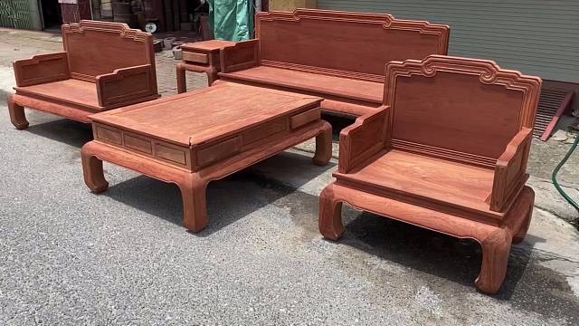 缅甸花梨（大果紫檀）光板宝座沙发123六件套