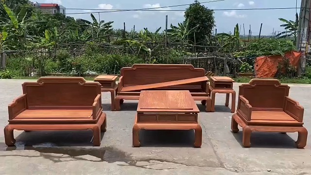 缅甸花梨（大果紫檀）光板宝座沙发123六件套