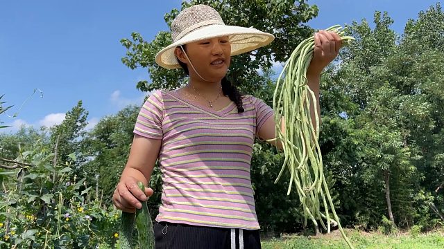 老爸忙着厨房装风扇，儿媳在旁看着很高兴，中午的干煸豆角真下饭