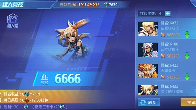时空猎人77级1314520战力排名6666