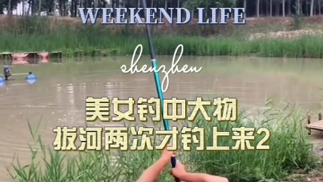美女钓中巨物拔河两次才钓上了