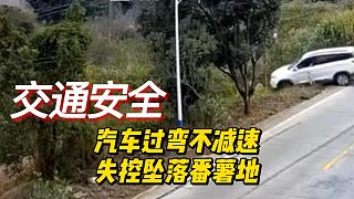 汽車過(guò)彎不減速，失控墜落番薯地