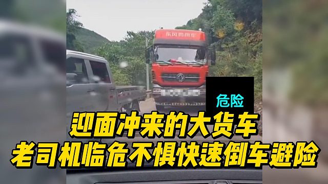 山路上遭遇迎面冲来的大货车，老司机临危不惧快速倒车避险