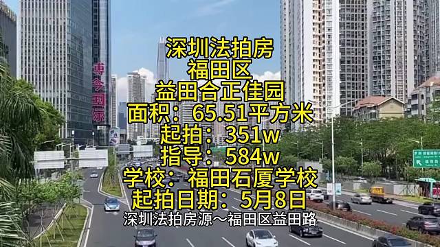 深圳法拍房
福田区
益田合正佳园
面积：65.51平方米
起拍：351w
指导：584w
学校：福田