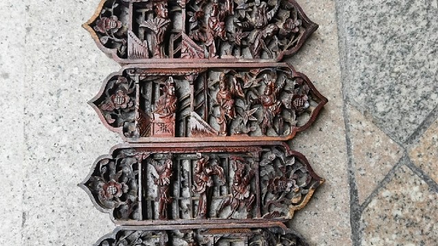 民国镂空人物木雕花板一套7片