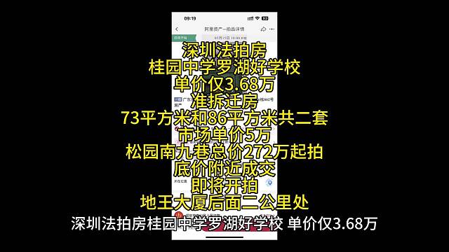 深圳法拍房桂园中学罗湖好学校
单价仅3.68万
准拆迁房
73平方米和86平方米共二套
市场单价5万