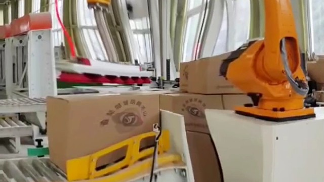 纸箱码垛机器人，可移动可升降，最高码垛高度2.5米，省时省力省人工。#可移动码垛机#码垛机