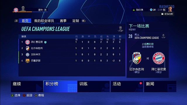 拜仁小组赛欧冠两连胜4比0屠杀比尔森胜利