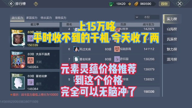 【15万咯】元素灵蕴价格到了这个价格老板可以冲了