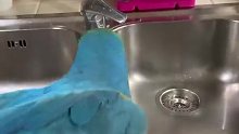 懂得自己开水龙头喝水的鹦鹉…喝完还知道随手关水~~