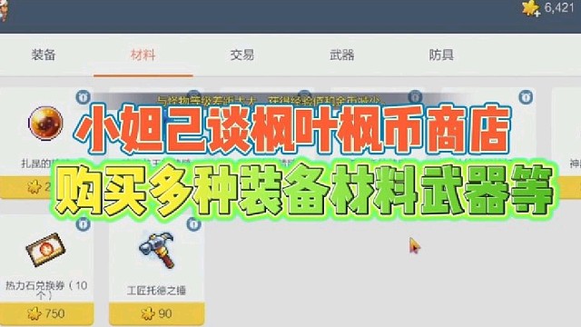 小妲己谈枫叶枫币商店
用于购买多种装备材料武器