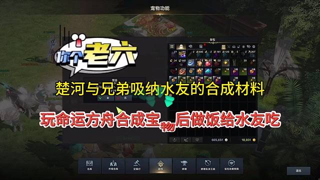 楚河坑水友材料，玩命运方舟合成宝物做饭给水友吃