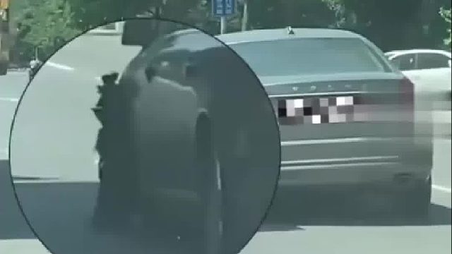 小车前轮爆胎后轮没气，后视镜也没打开开车全靠感觉！