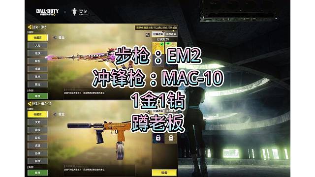 Em2钻皮，Mac-10金皮，搞定，嘎嘎好看，嘎嘎奈斯，安排
