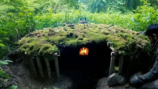 野外求生，一人一狗野外求生80天，男人徒手搭建3平米地下碉堡