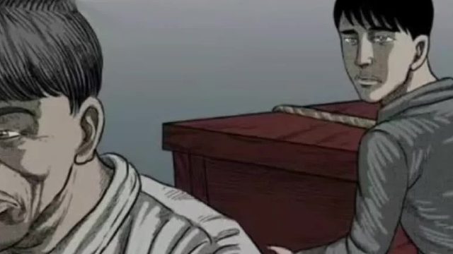 人S后有一口气憋在胸口咽不下去的话就会诈尸，只能用墨斗线把官材四周弹上墨线才能镇压03