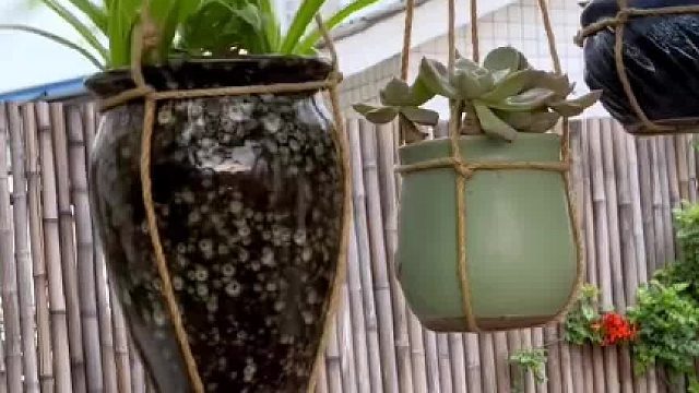 实用的花盆悬挂结，学到了吗……