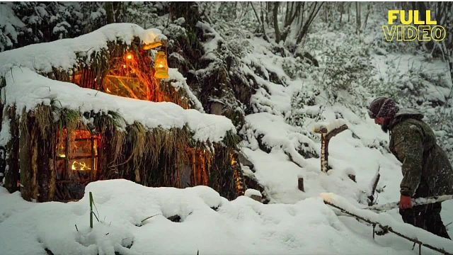 大叔带着狗子野外求生，用6天时间策划木屋，刚入住就下起了大雪