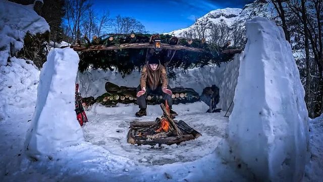 21岁小伙第一次挑战雪天求生，逆天的动手能力，让人彻底刮目相看