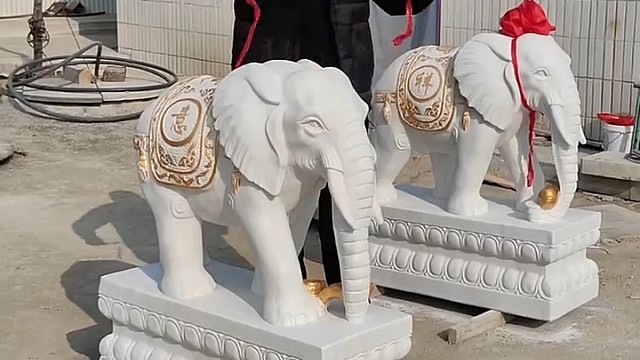 汉白玉大象一对