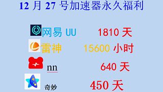 12月27日網(wǎng)易UU兌換碼，雷神/奇妙/NN兌換口令，手慢無，UU加速器，雷神加速器，奇妙加速器，N